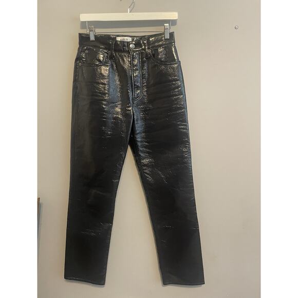 Agolde Recycled Leather 90's Pinch Waist in Black Patent Pants Size 26 - Picture 1 of 7